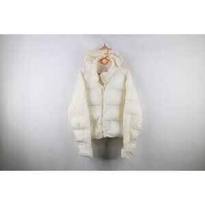 Fabletics Womens XL Distressed Cropped Fit Beatrix Puffer Jacket White Hooded